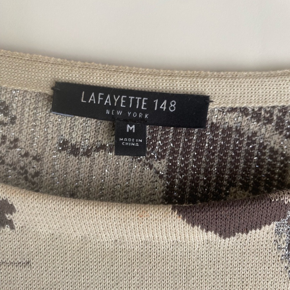 Lafayette 148 New York brown/creme/gray long sleeve scoop neck sweater M - Picture 2 of 3